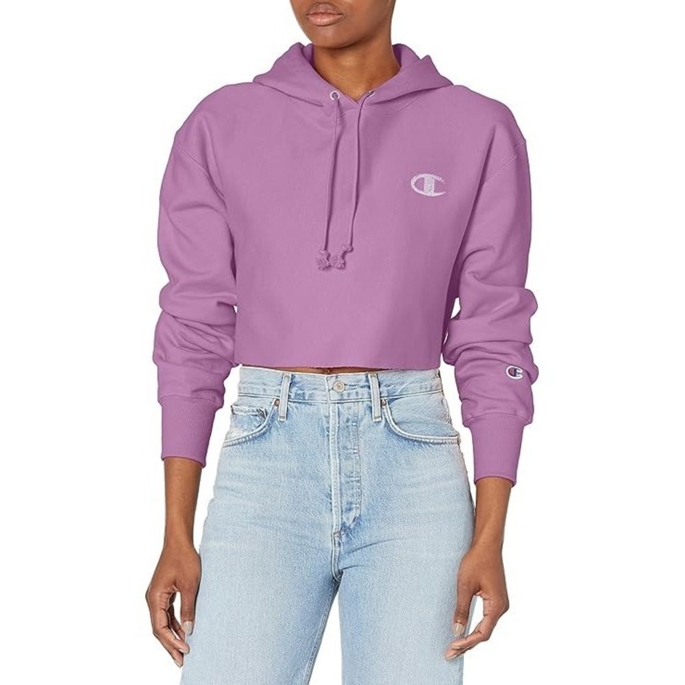 NWT Champion Reverse Weave Cropped Cut Off Hoodie Sweatshirt Purple XS Oversized - Picture 1 of 10